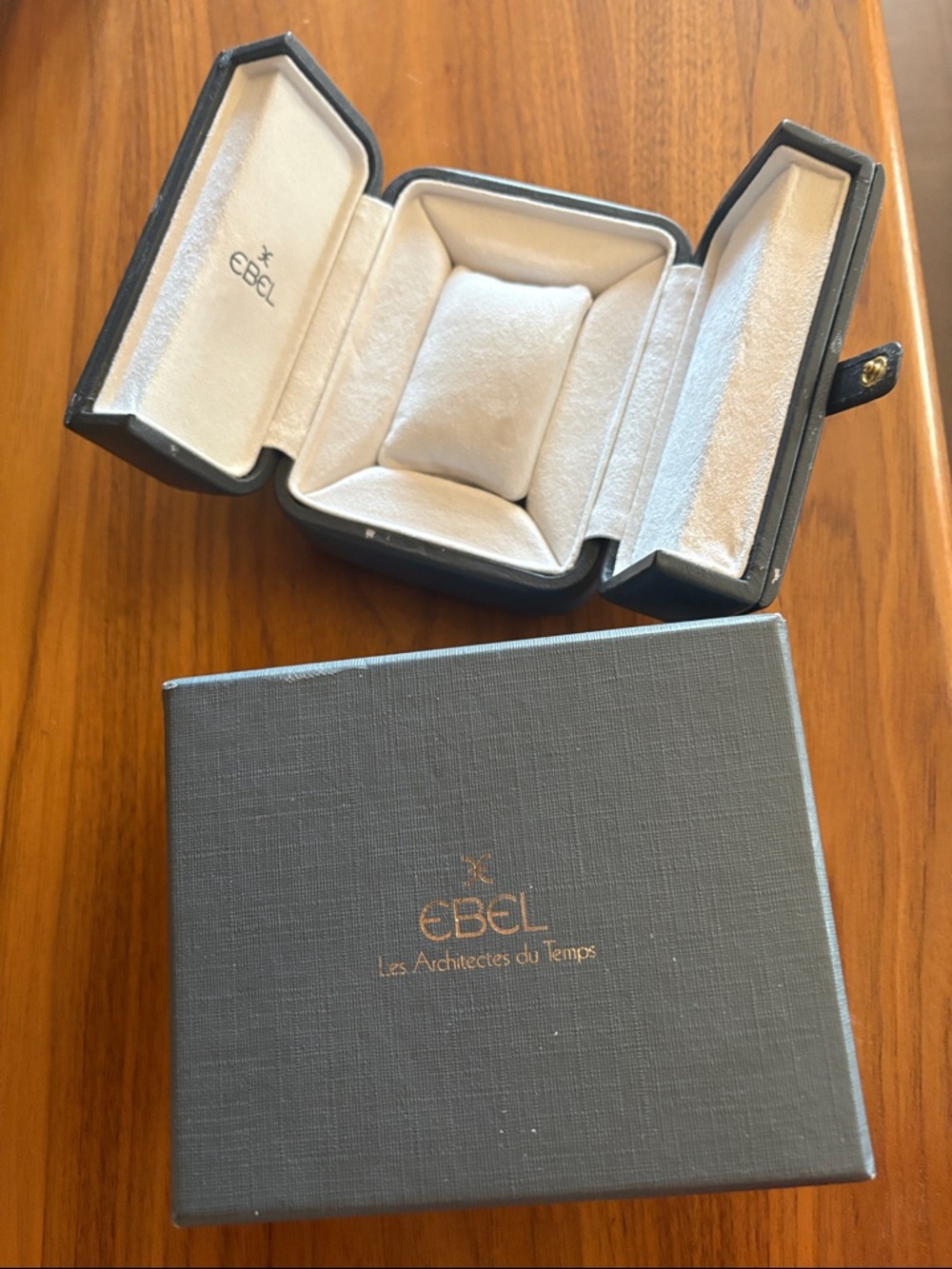 EBEL Men's Watch Presentation Box w/ soft leather in Grey, interior suede cream.
